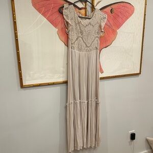 Joyfolie Lace Overlay Dress in Cream